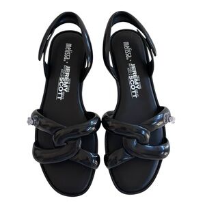 Melissa + Jeremy Scott Womens Tube Slingback Sandals Black Rubber Flat 9